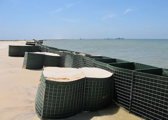 Quảng trường lỗ quân sự phòng thủ rào cản Gabion lưới hộp với xanh Geotextile